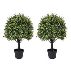 Azoco 27“ Realistic Artificial Boxwood Topiary Trees Set of 2, Faux Boxwood Plants Outdoor UV-Resistant, No Maintenance Curb Appeal Fake Evergreen Bushes & Shrubs for Front Porch Outside Planter Decor