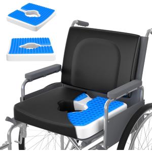 Bed Sore Wheelchair Cushions, 2-Piece Set - Wheelchair Lumbar Pillow,Gel Infused Seat Cushion, 18x16 for Sciatica, Back & Coccyx PainBedsore Pressure Relief, with Anti-Slip&Washable Cover