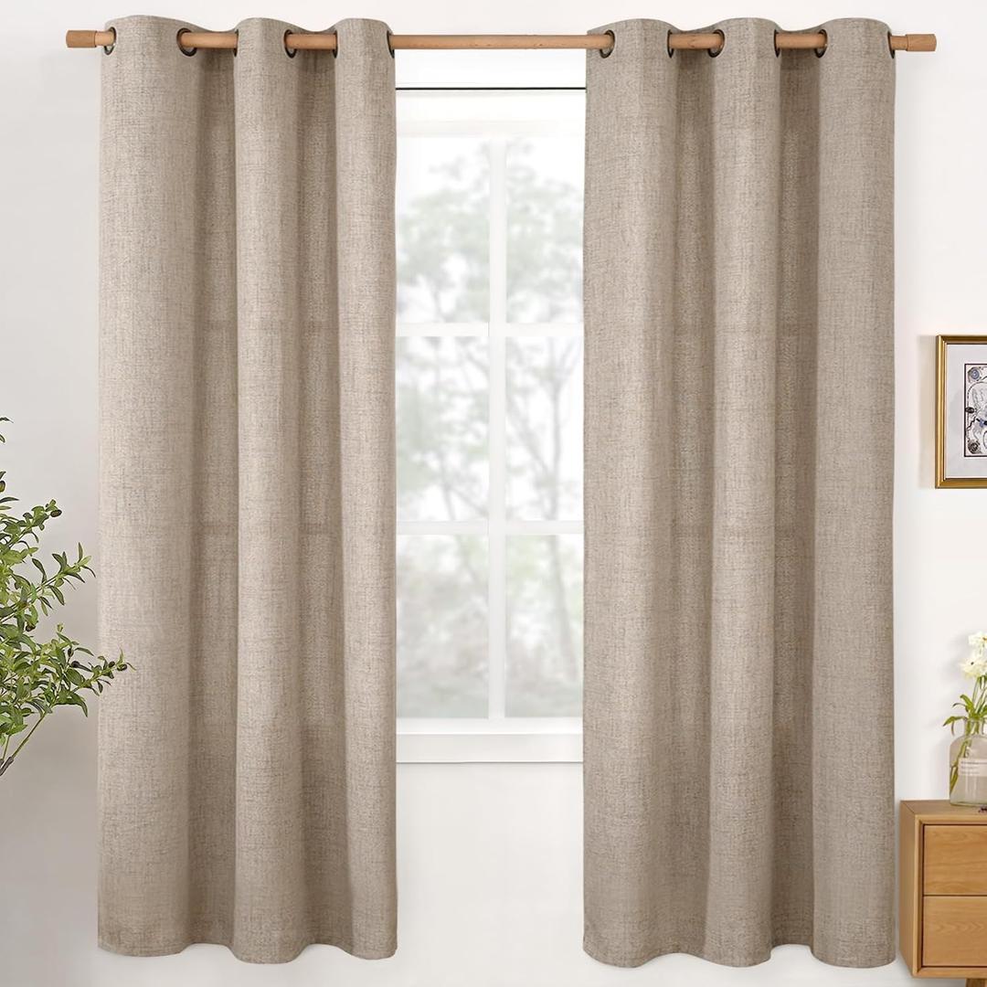 YoungsTex Dark Oatmeal Linen Semi Sheer Curtains 72 Inch Length for Living Room, Light Filtering Window Drapes with Bronze Grommet Privacy for Bedroom Farmhouse, 42 x 72 Inch, 2 Panels