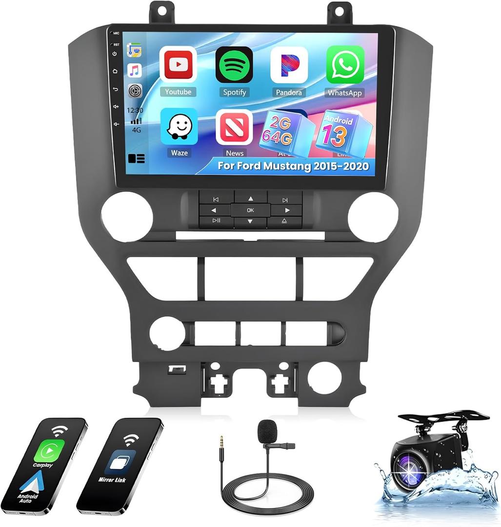 Roinvou 2+64G Android 9" Touchscreen Radio for Ford Mustang 2015-2020 with Wireless CarPlay Android Auto WiFi Bluetooth GPS Navigation FM RDS Radio Backup Camera