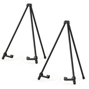 14" High Tabletop Instant Display Easel - Black Steel Small Tripod Easel Stand with Adjustable Holders for Pictures, Paintings, Posters and Store Signs(2 Pack)