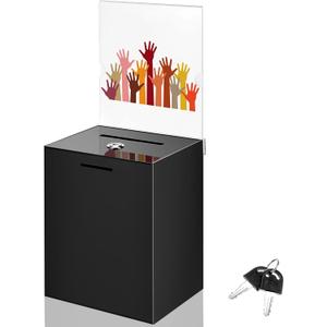 Acrylic Suggestion Box 8.2 x 6.7 x 5 Inch Large Donation Box Safe Ballot with Lock and Sign Holder for Voting Charity Business Cards Collection Display Ticket Comment(Black) (Transparent)
