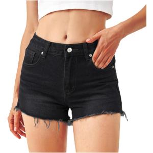 Liloak Womens Pack of Washed Denim Jean Shorts Mid Rise Casual Ripped Frayed Hem Summer Hot Shorts Pack (Black, S)