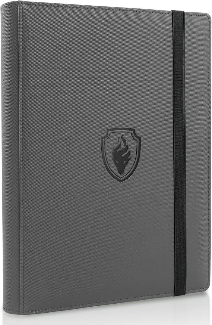 Trading Card Binder 9 Pocket, Fabmaker PU Cover Card Collection Binder for 360 Cards, Premium Card Book, Sturdy Card Holder Folders, Card Album for YuGiOh, MTG, TCG, Game Cards & Sports Cards, Grey
