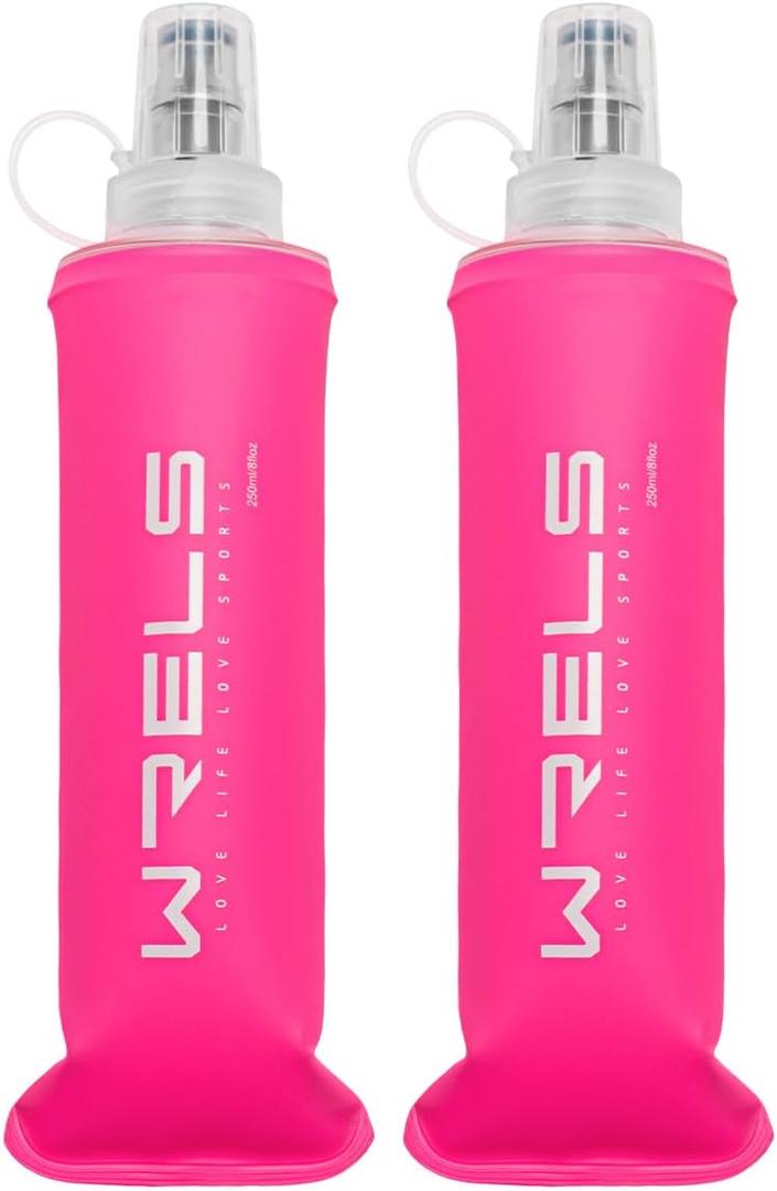 Folding Soft Flask Portable Collapsible Running Lightweight Water Bottle for Outdoor Sports,Travel with Mouthpeice Cover (250ml/8.45oz-2 Pack-Pink)