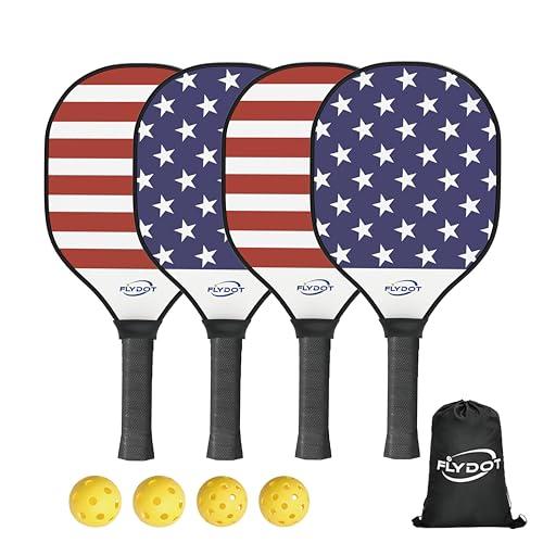Paddles Pickleball Set of 4 Paddles Blue&Red, 4 Indoor&Outdoor Balls and 1 Carry Bag, Wood Pickleball Paddles for Beginner, Pickleball Rackets with Ergonomic Cushion Grip