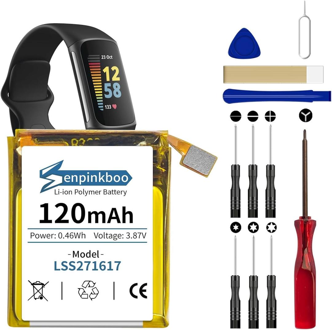 for Fitbit Charge 5 Battery Upgraded [120mAh] LSS271617 Battery for Fitness Smartwatch FB421 Replacement with Repair Tool Kit