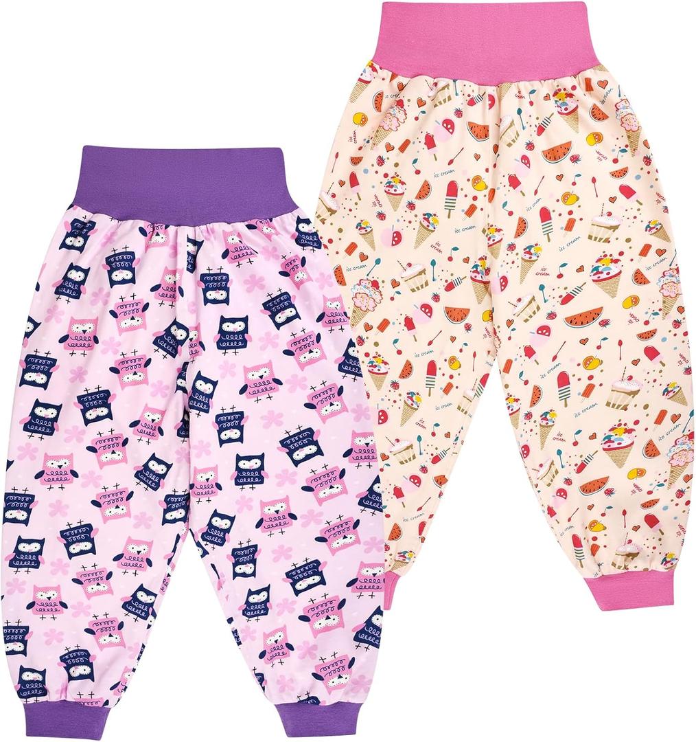 MooMoo Baby Leakproof Diaper Pants for Potty Training 2 Packs Bedtime Potty Training Pants for Boys and Girls (3-5T, Pink)