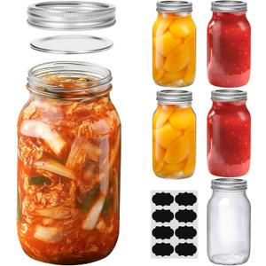 ComSaf 24 oz Mason Jars Regular Mouth 6 Pcs, Large Canning Jars with Seal Bands, 24 oz Glass Jar with Lid for Jams, Sauces, Juice, Coffee, Pickling, Fruit, Dessert, Kitchen Storage