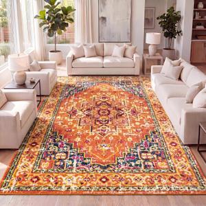 JONATHAN Y Brooklyn Geometric Medallion Orange/Blue Indoor Area Rug, 8x10, Vintage, Bohemian, Easy-Cleaning for Living Room, Bedroom, Kitchen, Pet Friendly, Non-Shedding (MDP207D-8)