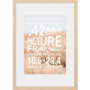 A2 Poster Frame, A2 Picture Frame (16.5 x 23.4 inches), Solid Wood Natural Wood Poster Frame-Horizontal and Vertical Wall Hanging for Home, Exhibition, Caffe (Natural)