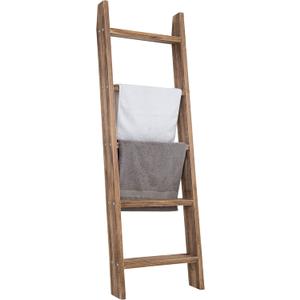 MyGift 4ft Tall Rustic Burnt Natural Wood Wall Leaning Blanket Ladder Shelf with 5 Rungs, Decorative Living Room Throw and Quilt Holder, Farmhouse Bedroom Decor
