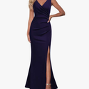 WOOSEA Women Sleeveless V Neck Split Evening Cocktail Long Dress Navy Blue, XL