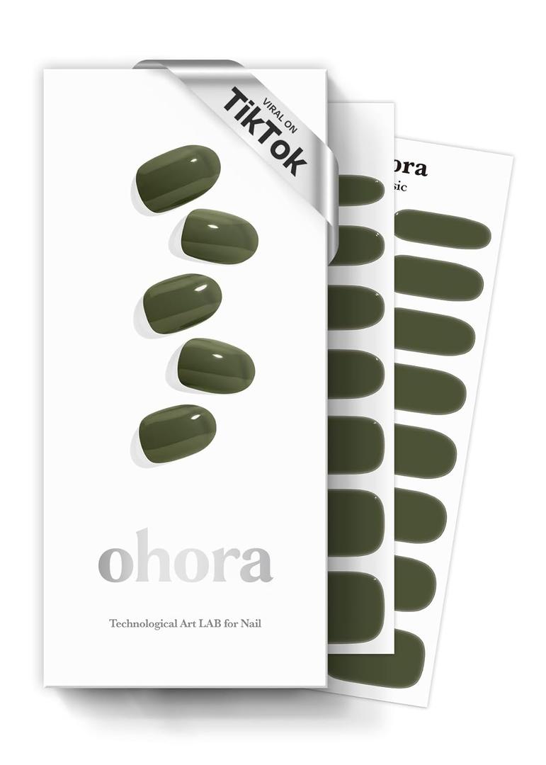 Ohora Semi Cured Gel Nail Strips (N Cream Moss) - Green, Solid, Works with Any UV/LED Lamps, Salon-Quality, Long Lasting, Easy to Apply & Remove