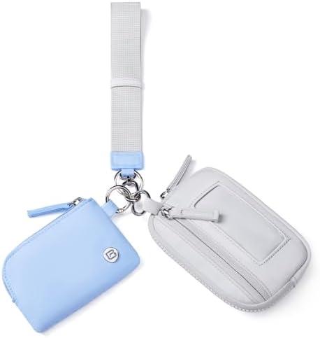 POIUGOYA Nylon Wristlet Wallets, Dual Pouch Keychain Wristlet Wallet, RFID Small Wallet With Coin Pouch,ID Window For Travel
