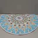 WERGHJ Half Round Door Mat, Semi Circle Bathroom Floor Rug, Mandala Boho Bohemian Cyan Non-Slip Welcome Entrance Way Absorbent Bath Mat, Microfiber Tufted Indoor Rug for Kitchen Living Room (h6)