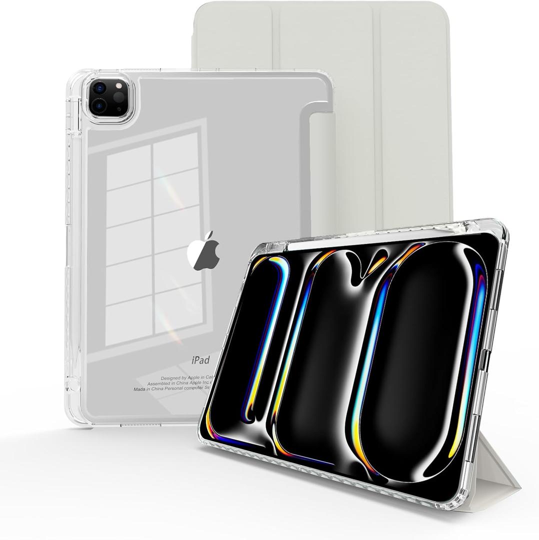for iPad Pro 11 inch M4/M5 case 2024/2025,Case for iPad Pro 11 with Pencil HolderModel No.A2837,A3006, Slim Smart Cover with Clear Back Shell for 2025 iPad Pro11 Inch M5,Transparent-White