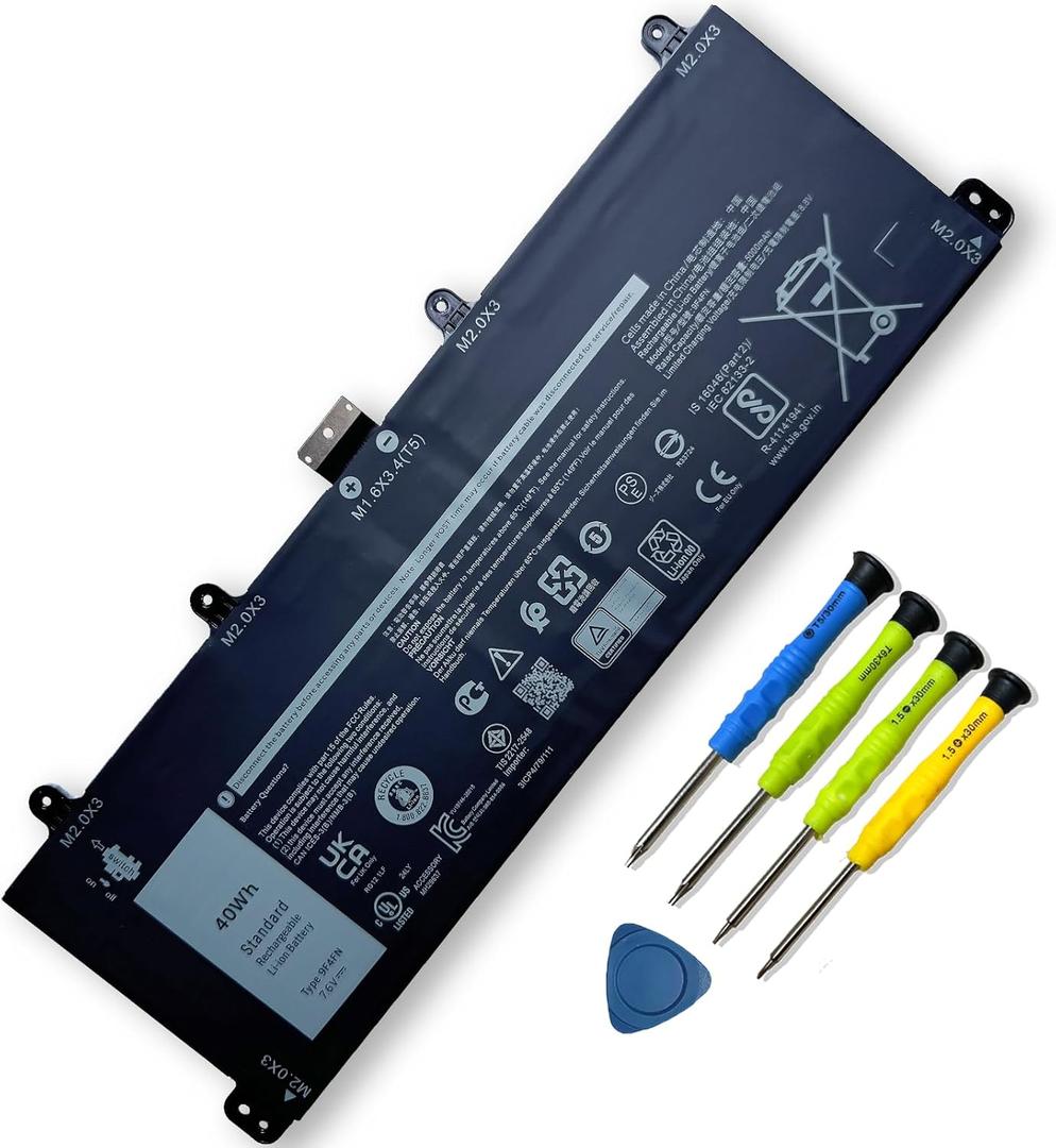 40Wh 9F4FN Laptop Battery Replacement for Dell Latitude 7320 Detachable T04H T04H00 Inspiron 14 3420 Series 09F4FN 2VKW9 8PK6G 2ICP4/79/112 2ICP4/79/111 5000mAh 7.6V