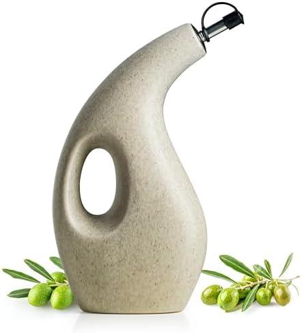 Miamolo Olive Oil Dispenser Bottle for Kitchen with Spout, Ceramic Cooking Oil Dispenser for Vinegar Coffee Syrups & Other Liquids, 23oz