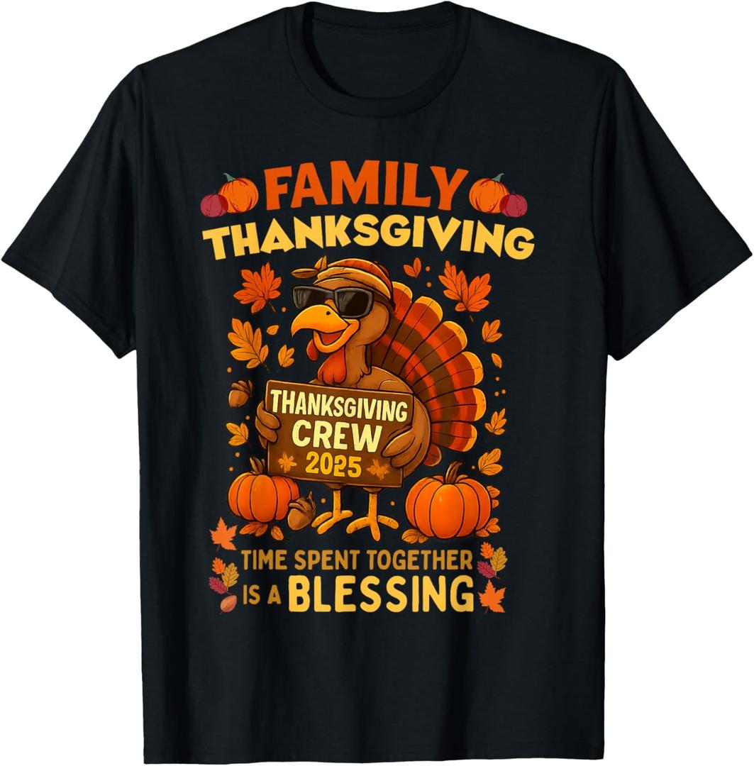 Family Thanksgiving Crew 2025 Funny Turkey Matching Group T-Shirt Large