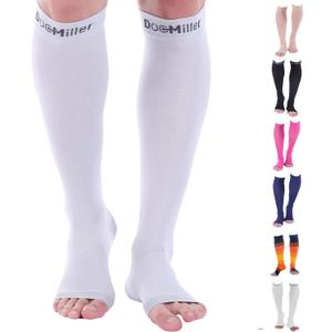 Doc Miller, Open Toe Compression Socks, 8-15 mmHg, Toeless, Support Circulation, Shin Splints, Calf Recovery, Varicose Veins, Knee High, Medical Grade, Gray Socks, X-Large Size for Men & Women, Pair