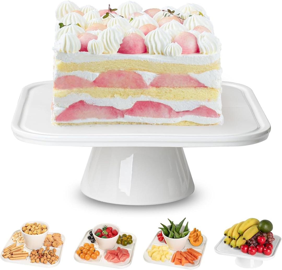 Cake Stands,White Cake Stand 5-in-1 Multi-Purpose Use,Wedding Cake Stand for Serving Platter,Fruit Plate Cake Pedestal Stand Display Dessert Stand for Birthday,Wedding,Party,Baby Shower (10 inch) (10" x 10" x 3.7")