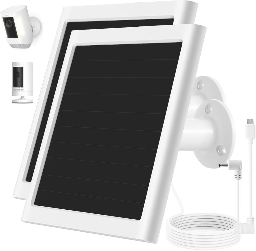 Solar Panel Charger for Ring Camera, Compatible with Stick Up Camera Battery, Ring Spotlight Plus/Pro, Stick up Pro, Waterproof 6w5v (White-2Pack)