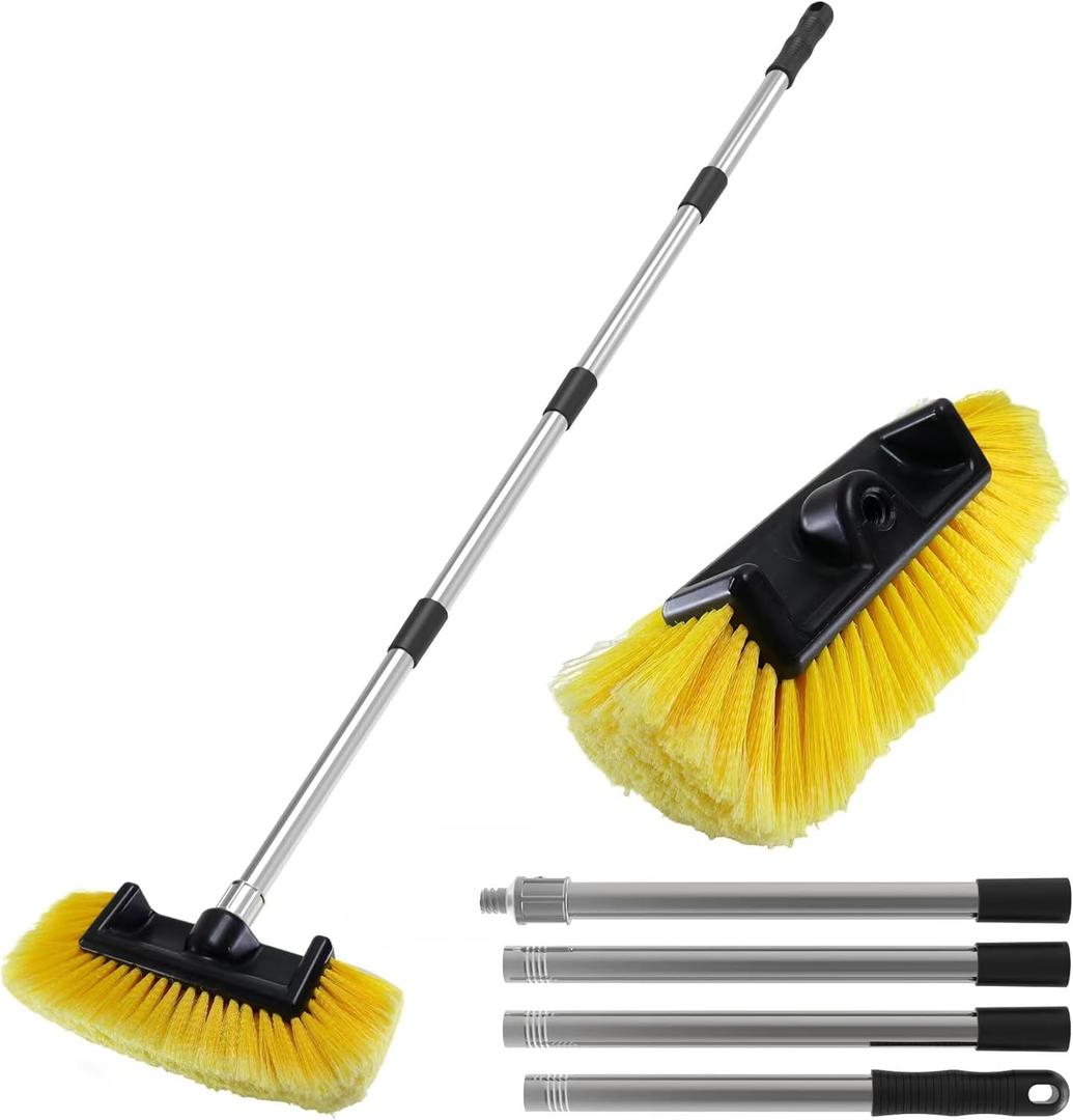 Car Wash Brush with 56" Long Handle | Car Wash 12" Dip Soft Five-Sided Brush | No Scratch Soft Bristle Brush for Car, RV, Boat, Solar Panel House Siding, Snow, Floors Washing
