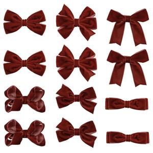 12 Pcs Brown Velvet Ribbon Hair Bows for Little Teen Toddler Baby Girls Kids 3in Small Fall Dress Bow Alligator Clips Everyday Give Thanks Party outfit Decoration Accessories Gift