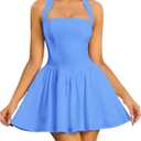 Parthea Women's Floral Halter Mini Corset Dress Sleeveless A Line Flowy Cute Party Graduation Dress (2-4, Blue)