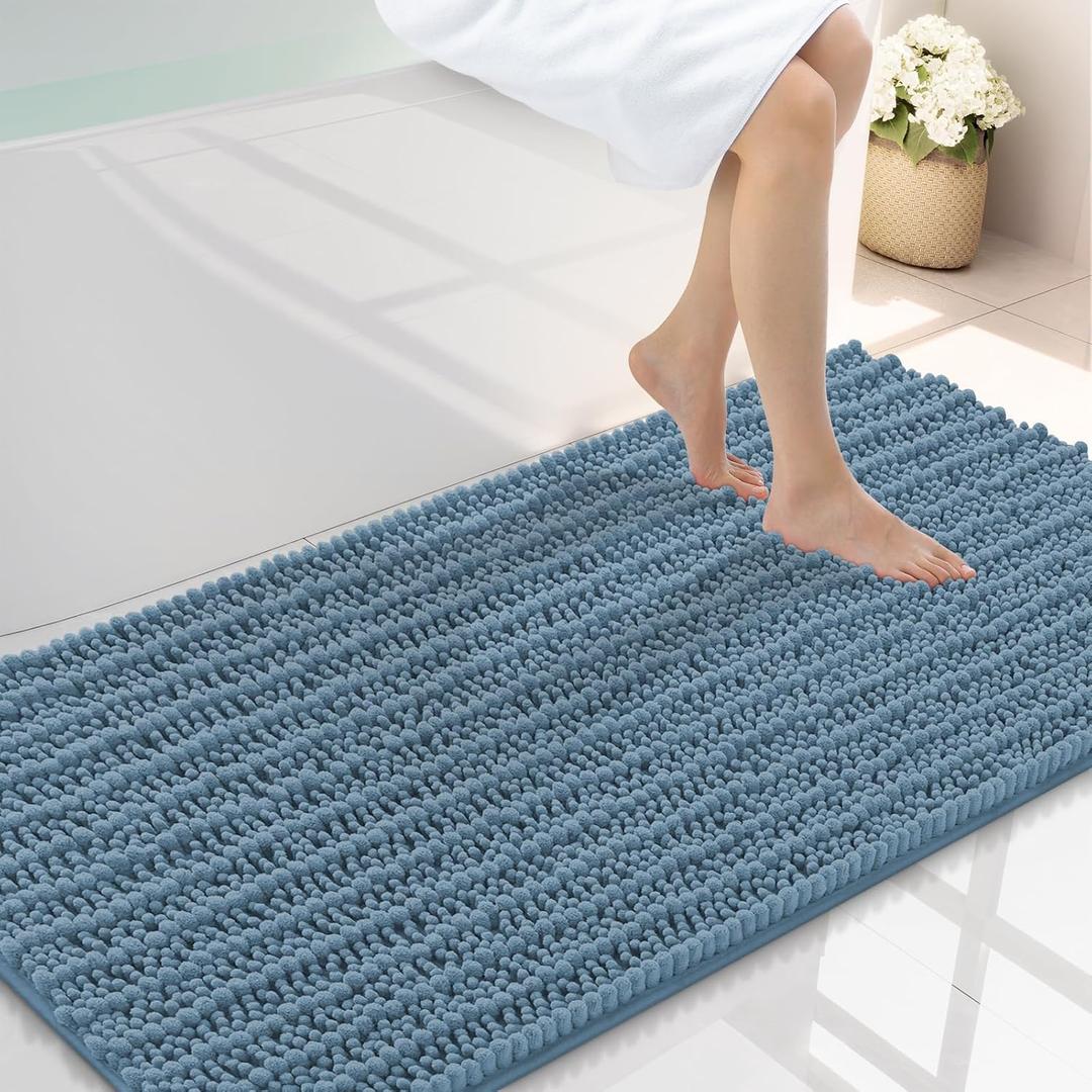 Smiry Bathroom Rugs Mat 44x24, Extra Soft Absorbent Chenille Bath Rugs, Non Slip Rubber Backing Machine Washable Quick Dry Bath Mats for Bathroom Floor, Tub, Shower, Home Accessories, Grayish Blue