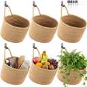 6 PCS Wall Hanging Basket Set Handwoven Cotton Rope Hanging Fruit Basket Organizer with Hooks Boho Decorative Storage Bins for Home Kitchen Office Door Wall