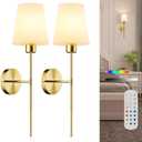 CASGAL Battery Operated Wall Sconce Set of 2,Rechargeable Wall Lights with Dimmable Detachable Bulbs and Remote,15 Colors Wireless Wall Lamps for Bedroom Living Room Hallway,Gold(2 Pack)