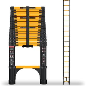 SINMEIRUN Telescoping Ladder, 16.5 FT, 11.8" Rung Spacing, Aluminum Extension Ladder, 330 lbs Capacity, Collapsible Multi-Purpose Ladder for Home, Roof and RV; Yellow