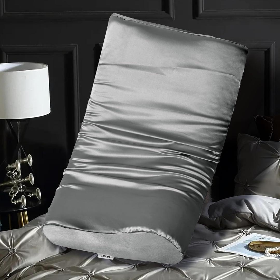 Satin Pillowcase for Contour Memory Foam Pillows, 24" x 14" x 5.1"/3.5" Cervical Pillow Case, Soft Pillow Cover for Sleeping Pillows (Grey)