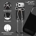 Crossbody Case for iPhone 17 Pro Max - Black with Stylish Silver Detachable Chain - Big Bow