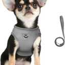 FEimaX Dog Harness and Leash Set for Walking, Soft Mesh Adjustable Easy Control Lightweight Cat Vest Harnesses with Reflective Strips, Escape Proof Small Dogs Cats Vests (Grey, Medium)
