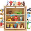 360 Rotating Double-Sided for Tonies Figures Storage Shelf, Holds for 4050 Toniesbox Characters, Wooden Organizer Shelf for Tonie Box Multiple Iron Plates Magnetic Side