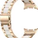 Wearlizer Stainless Steel Bands Compatible with Samsung Galaxy Watch 8 Band 40mm 44mm/Watch 8 Classic 46mm for Women Men, No Gap One-Click Dressy Metal Fashion Rose Gold Bracelet with Resin Inlay
