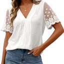 Zenlonr Women Tops Summer 2026 Short Sleeve Shirts Spring Vacation Fashion Dressy Casual Business V Neck Blouses (White, L)