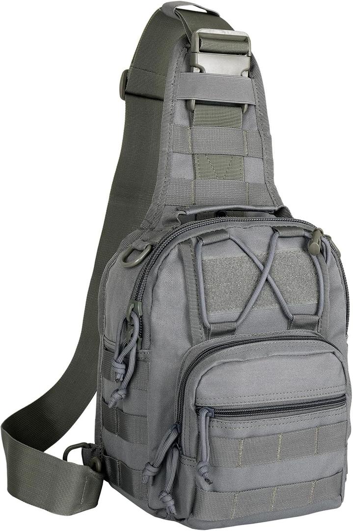 Viriber Tactical Backpack, Waterproof Military Cross-body Molle Sling Shoulder Backpack Chest Bag for Outdoor Every Day Carry gray