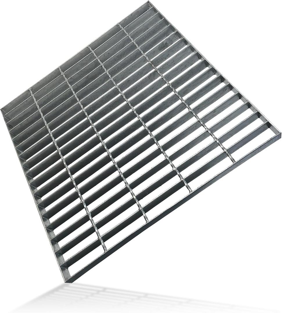 17.7x17.7 Galvanized Steel Drain Grate, B125 Class Sewer Grate, Weather-Resistant Outdoor Drain Cover, Heavy Duty Channel Grate, Silver Square Drainage Grate (45cmX45cm)