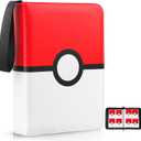 Card Binder 4 Pocket, Trading Card Holder Fits 400 Cards With 50 Removable Sleeves, Portable Collection Card Ablum, Game Card Case book With Zipper for Gift, Red (Large)