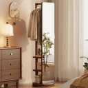 Woods Whisper Full Length Mirror Coat Rack Solid Wood Floor Mirror 66"x12" Full Length Mirror with Stand Long Mirrors for Bedroom, Living Room (Deep Walnut, 66" Lx12 W)