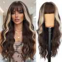 AISI HAIR【Beginner Friendly Wigs Brown Mixed Light Blonde Wig with Bangs Long Wavy Synthetic Wig for Women Breathable and Adjustable with Daily Party Use