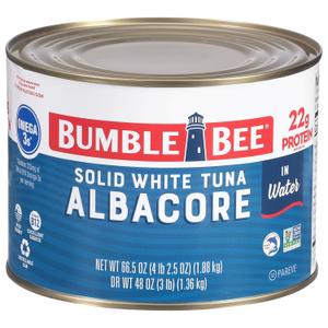Bumble Bee Solid White Albacore Tuna in Water, 66.5 oz Bulk Food Service Can - Wild Caught Tuna - 21g Protein per Serving, High in Omega-3s - Non-GMO Project Verified, Gluten Free, Kosher