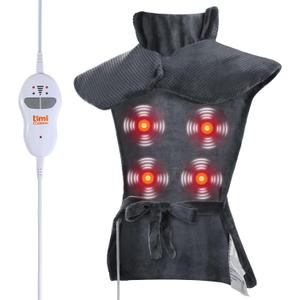 Heating pad for Neck - Wearable Electric Heating Pads for Back, Shoulder and Waist, Large Heat Pad with 4 Massage Modes & 2 Heat Levels, 24"x35", 4 Motor, Gray