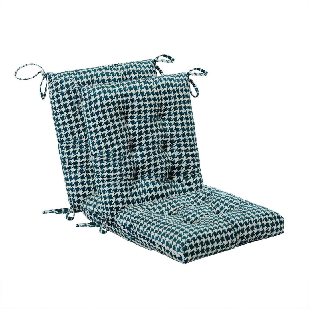 Outdoor Patio Cushion, Rocking Chair Cushion, Tufted Pads, Set of Upper and Lower with Ties Pack of 2 (2 Sets) - Back 20"17", Seat 17"17" (Green Houndstooth)