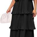 ZESICA Women's 2025 Summer Sleeveless Halter Neck Ruffle Tiered Layed Chiffon Flowy Swing Long Midi Dress (Large, Darkblack)