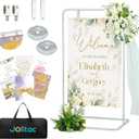 Jolitac Wedding Welcome Sign Holder, Adjustable Wedding Sign Stand Leather Hanging Straps & Design Bundle Heavy Duty Metal Easel Stand for Seating Charts, Bridal Showers, Birthday Party Displays (White)